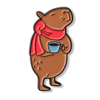 Pin kapibara z poranną kawką