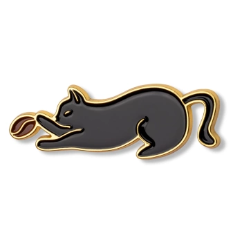 Pin czarny kot z ziarenkiem kawy