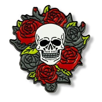 Pin czaszka z różami