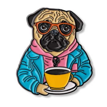 Pin buldog z kawą