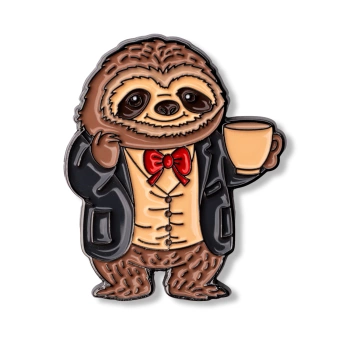 Pin leniwiec z kubkiem kawy